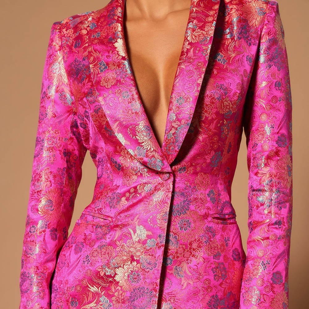 Fashion Nova Pink Metallic Brocade Pantsuit - Picture 3 of 7